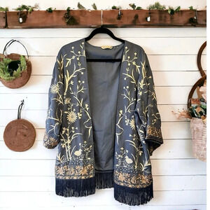Soft Surroundings Kimono Embroidered w/Fringe bohemian western size M
